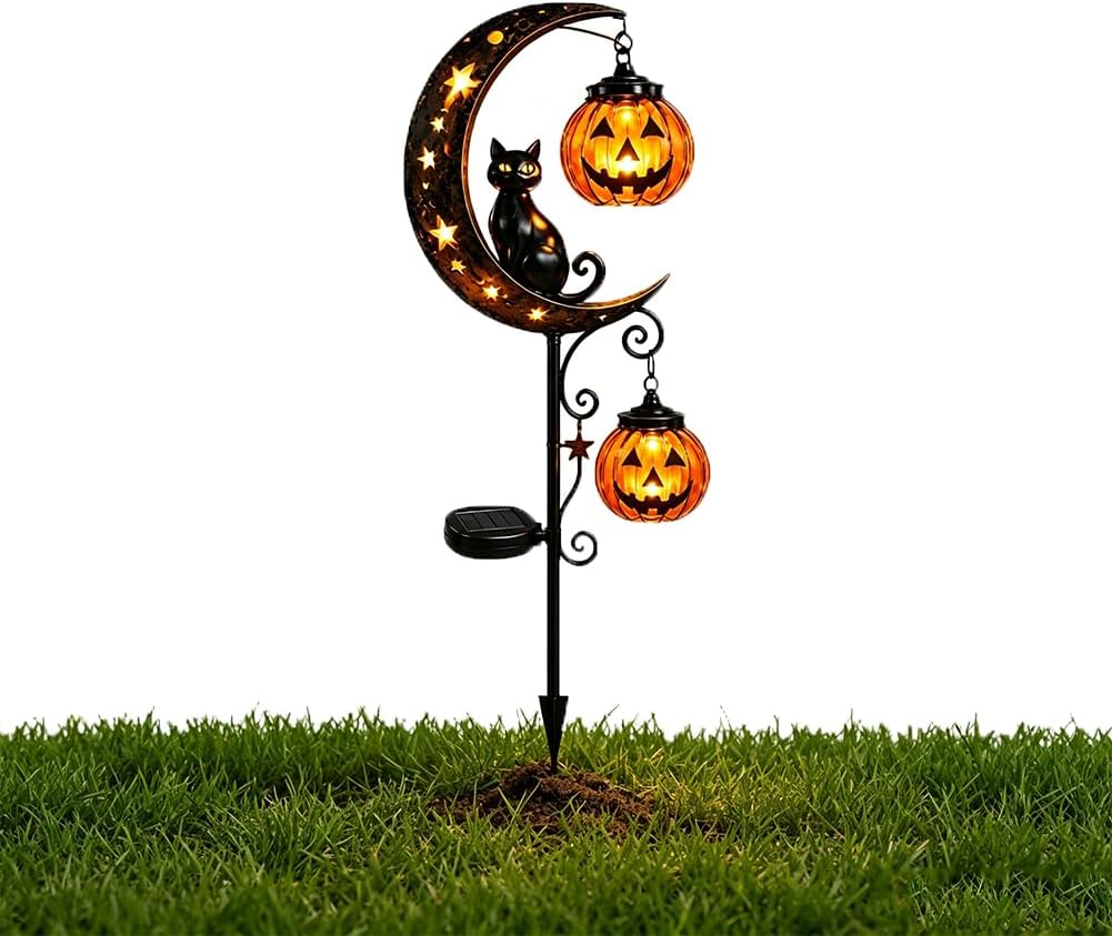 Solar Halloween Black Cat Pump - огляд і ціна Outdoor Lighting Yard Stakes
