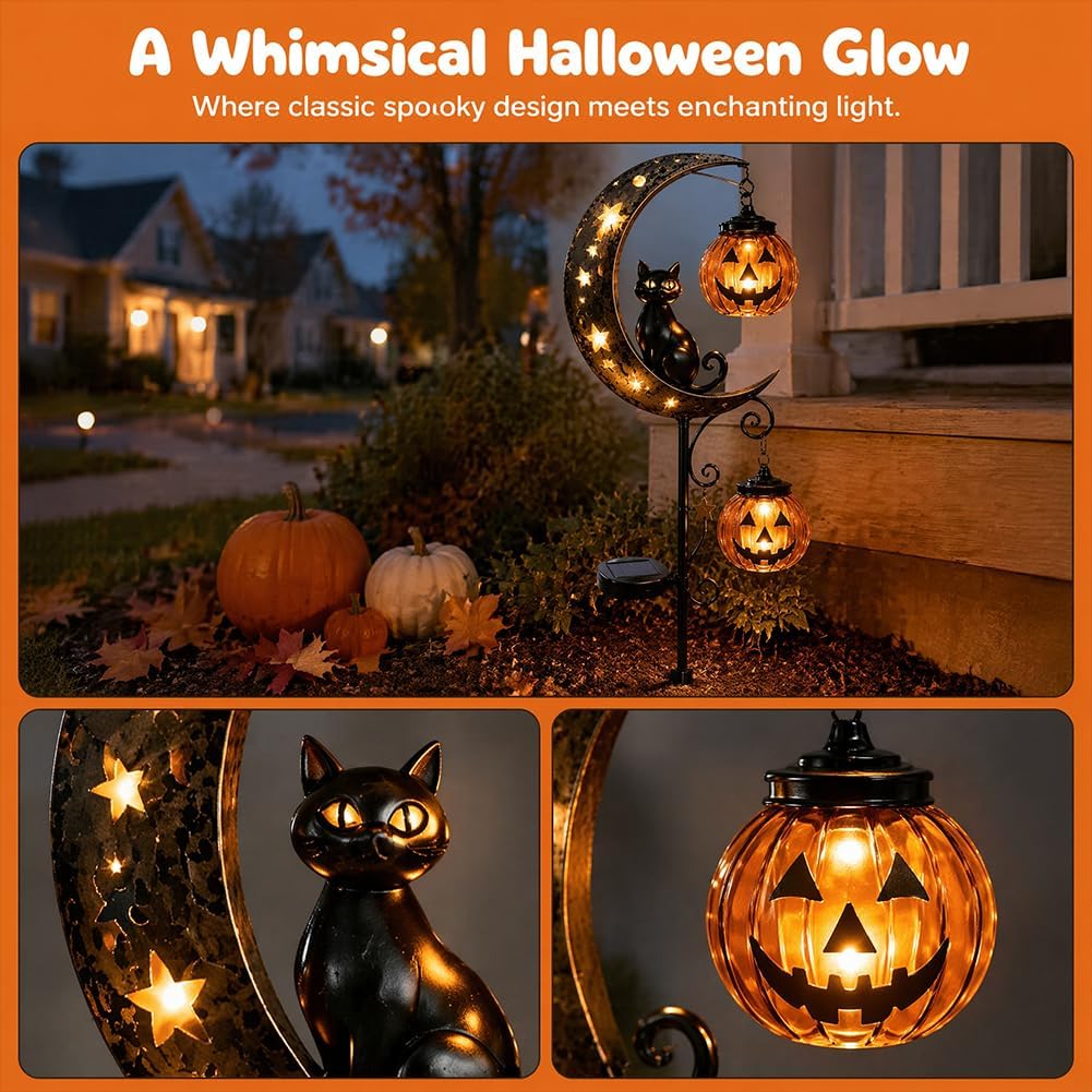 Solar Halloween Black Cat Pump - огляд і ціна Outdoor Lighting Yard Stakes